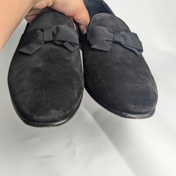 SALVATORE FERRAGAMO Men Loaffer Black Suede Shoes Size 7 Made In Italy With Bow - Picture 4 of 11